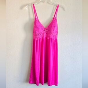 Daisy Fuentes Hot Pink Lace Trim Chemise Lingerie Size Small